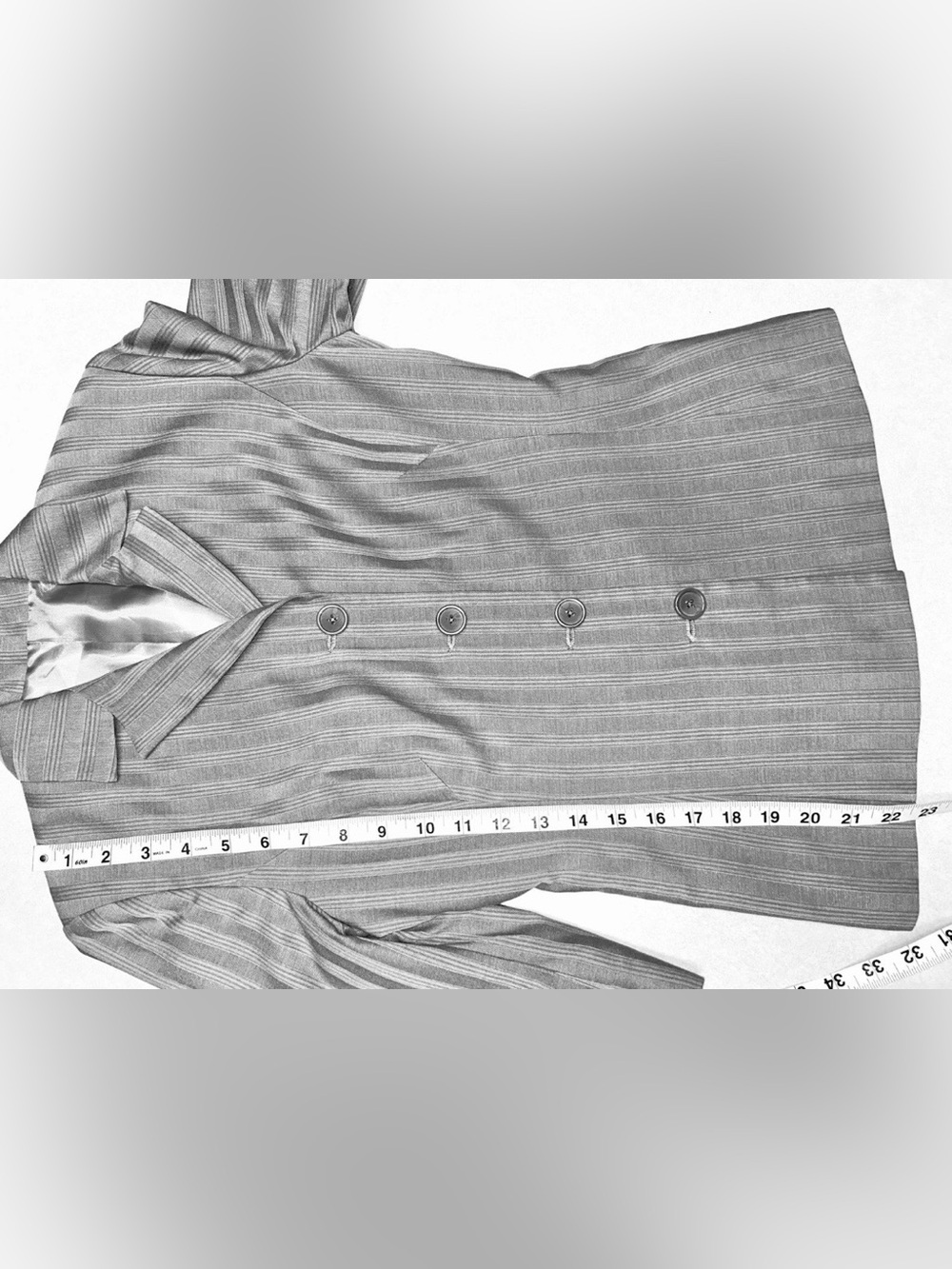 Custom Gray Pinstripe Blazer Lined 3/4 Sleeves Business Office Professional - Picture 9 of 10